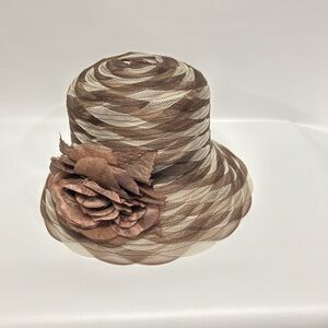 Chic Striped Women's Hat with Floral Accent